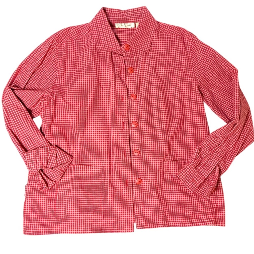 Bobbie Brooks Red China Gingham Plaid Button Down Shirt Small Cotton‎ Small S